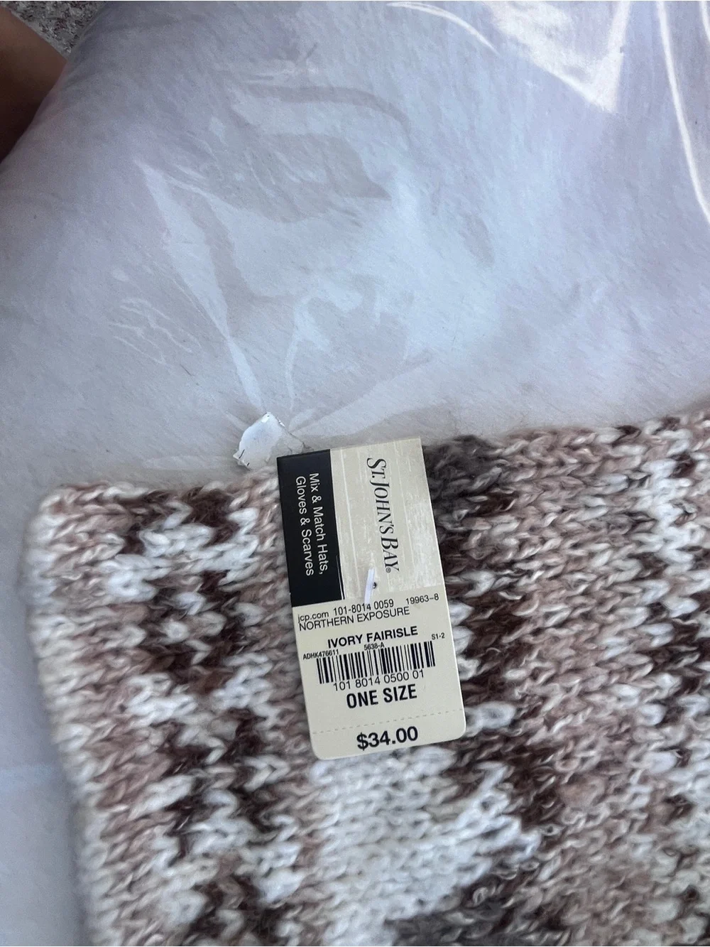St. John's Bay Cream & Brown Fair Isle Knit Scarf